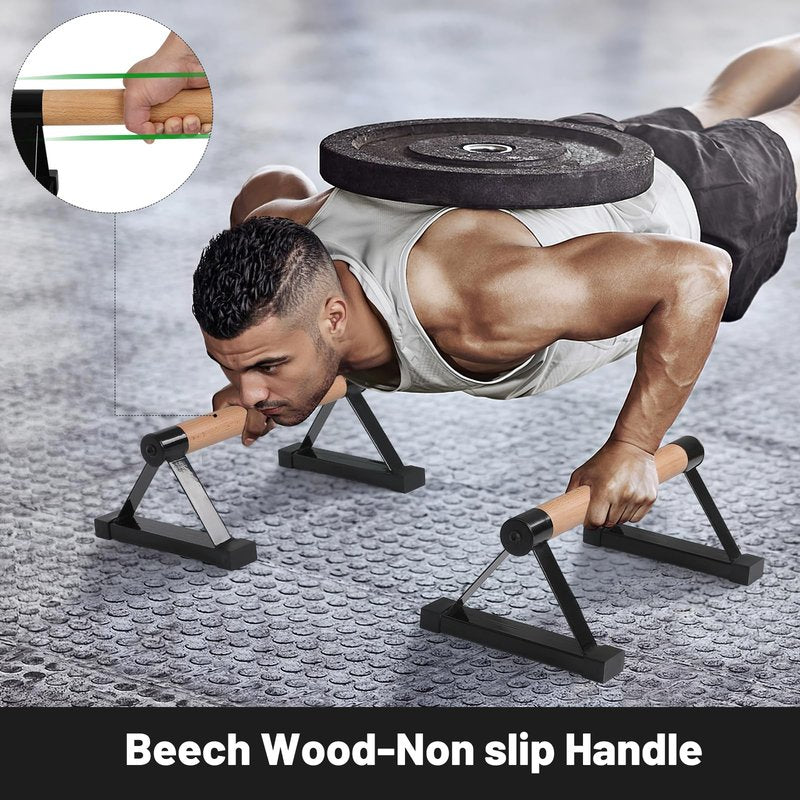 Parallettes Bars, 16 INCH Solid Wood Push Up Bars with Anti-Slip Grip for Calisthenics, Handstand, Floor Workouts, Sturdy Metal Bracket Supports Up to 600 lbs for Home Gym, CrossFit & Fitness Training