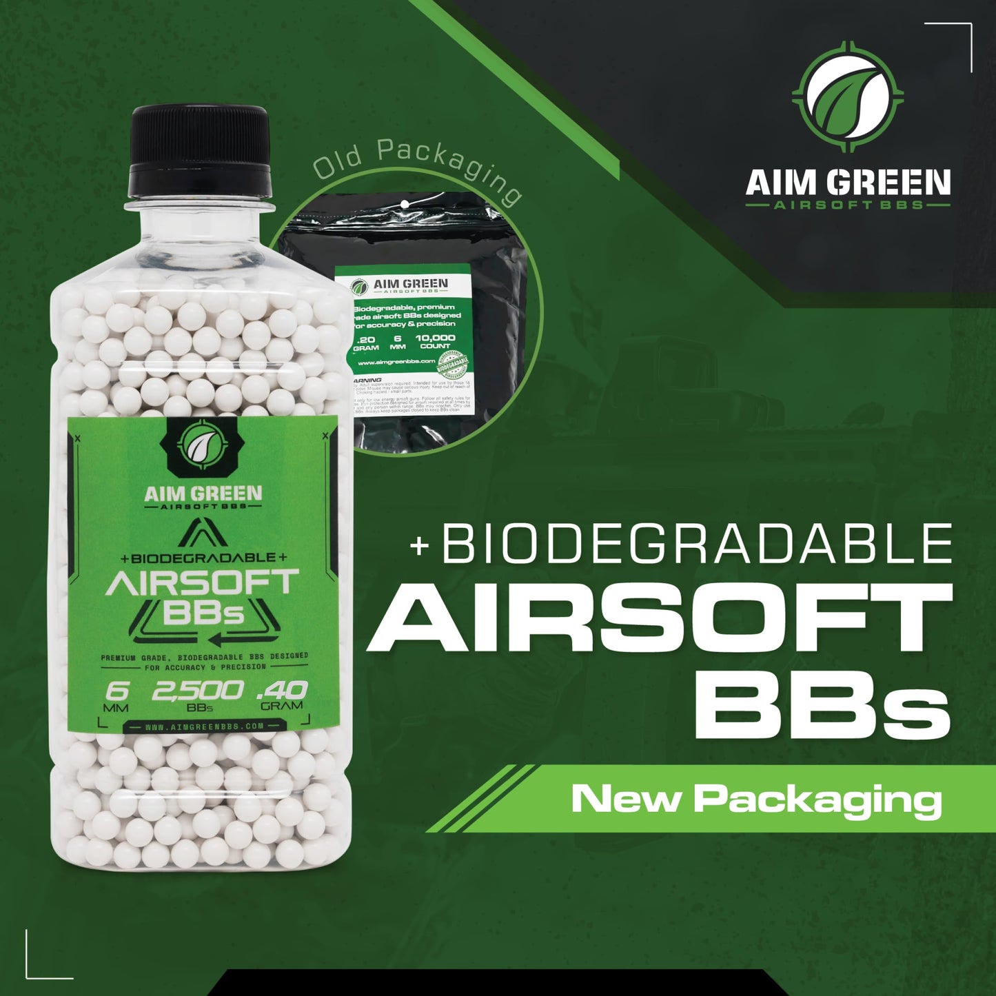 Aim Green Biodegradable Airsoft BBS, Premium-Grade 6mm Airsoft BBS, 40g, 2,500 Count