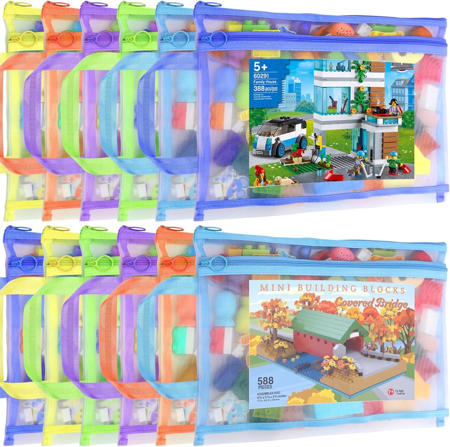 12 Pack Mesh Zipper Pouch Bags - Double-Layer Nylon Storage for Classroom Organization | Breathable See-Through Design