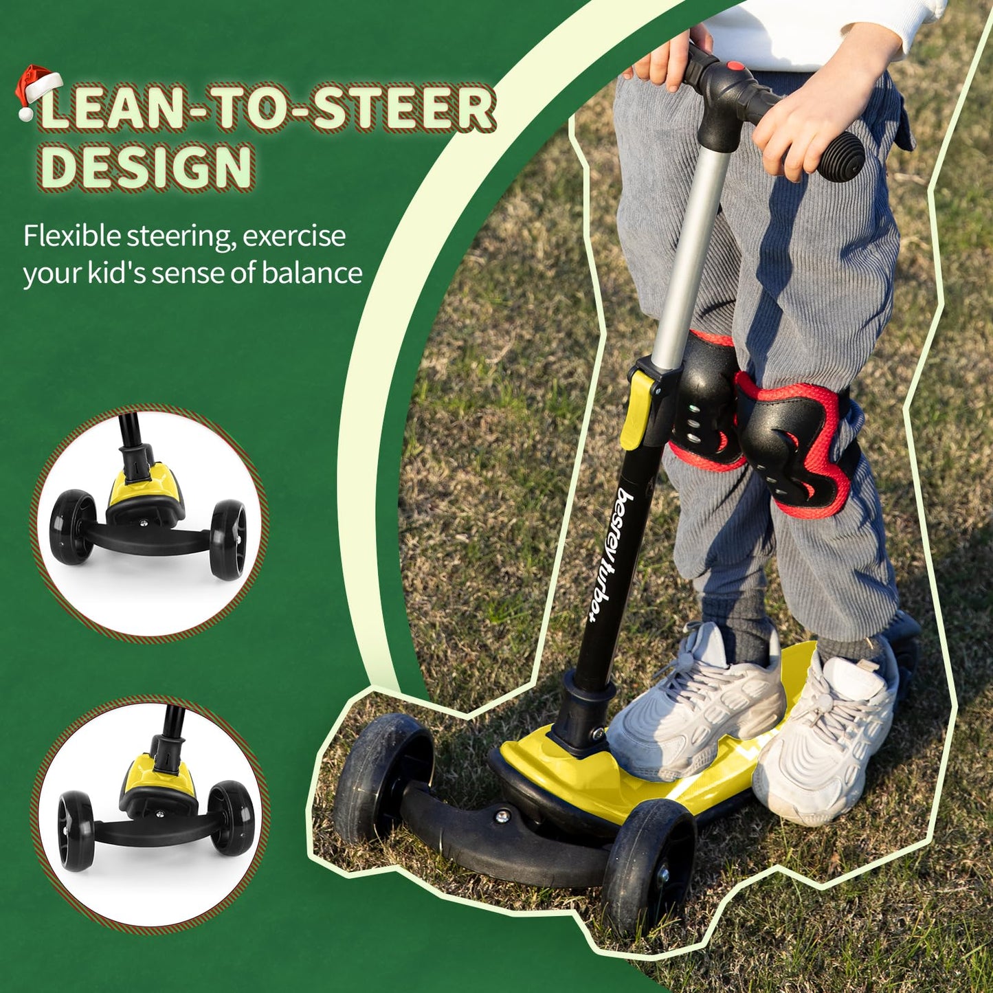 besrey Kick Scooter for Kids Ages 3-10, 3-Wheel Folding Scooter with Adjustable Height, LED Light Wheels, Extra Wide Deck for Outdoor Activities