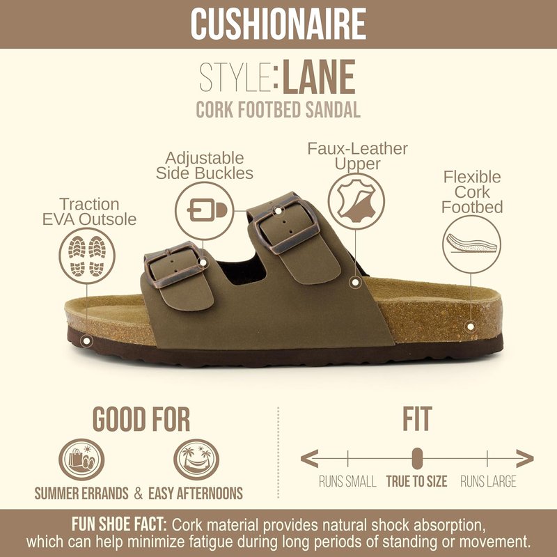 CUSHIONAIRE Lane Cork Footbed Women's Sandals - Comfortable Double Buckle Design with Arch Support | Classic Two Strap Style