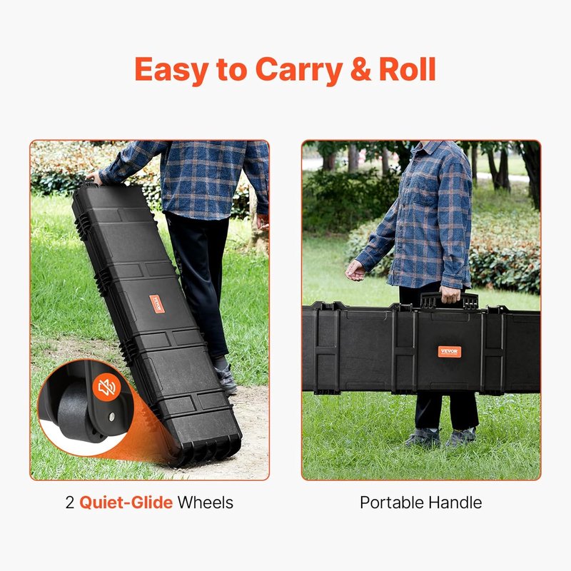 VEVOR Hard Rifle Case - 50 Inch Lockable Storage with Waterproof Foams | Durable Black Design