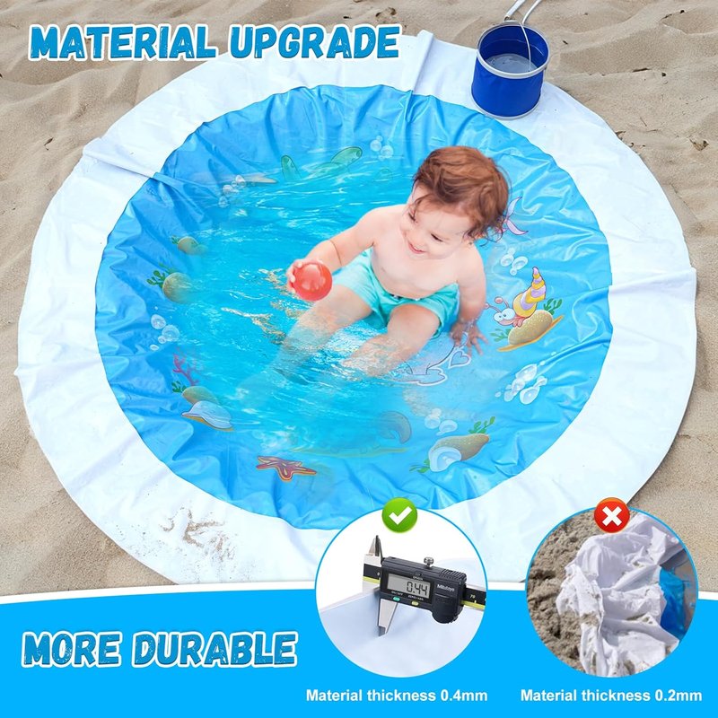 Baby Beach Pool - 7.2x7.2 Feet Kiddie Paddling Pool & Blanket | Portable Water Bag Included