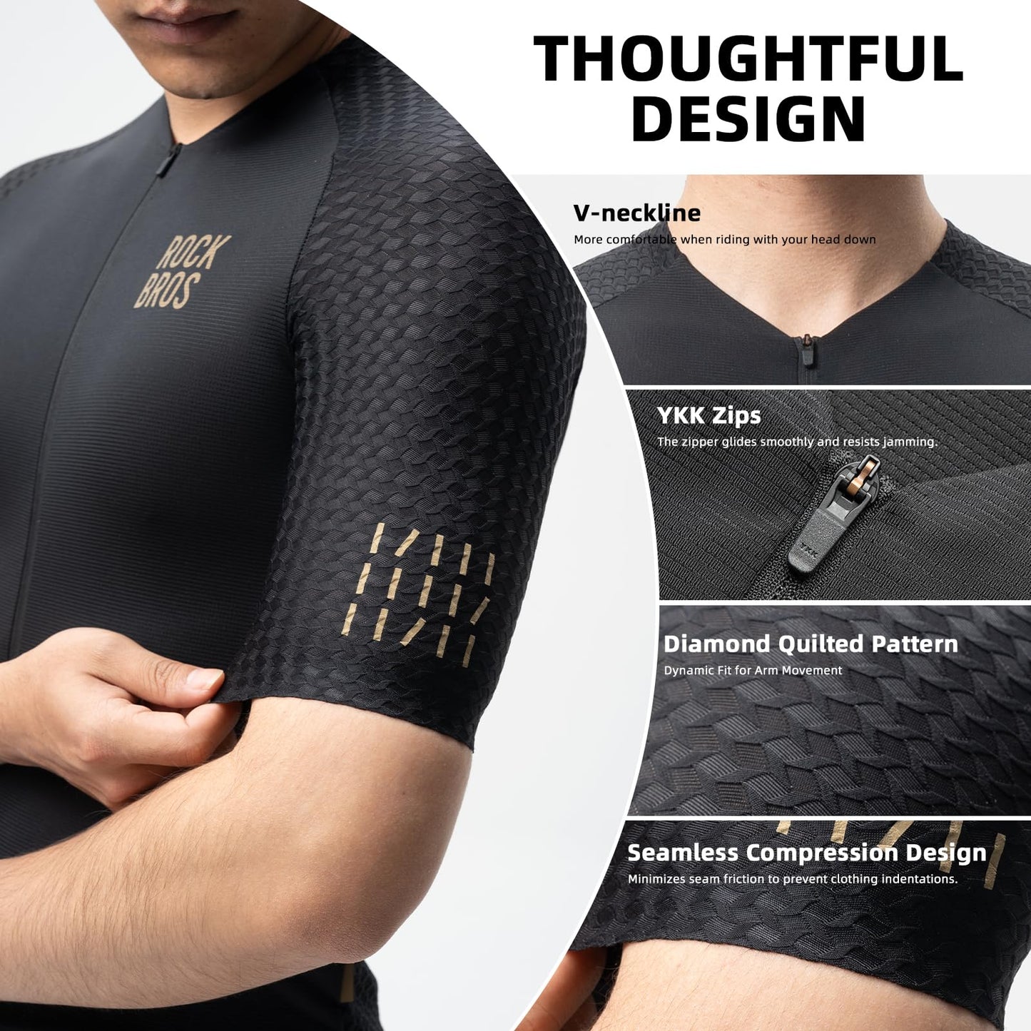 ROCKBROS Men's Cycling Jersey Short Sleeve Road Bike Shirt Zipper Pocket Quick Dry Bicycle Jersey Race Fit Runs Small Black