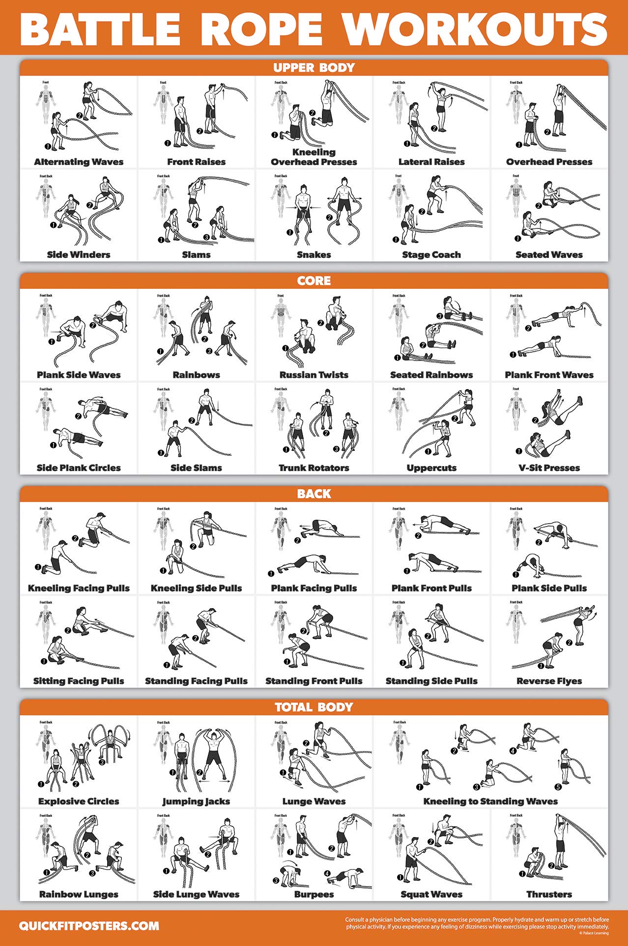 17 Pack - Exercise Poster Set: Dumbbell, Suspension, Kettlebell, Muscular, Medicine Ball, Battle Rope, Resistance Bands, Stretching, Bodyweight, Barbell, Yoga and More (LAMINATED, 18" x 24")