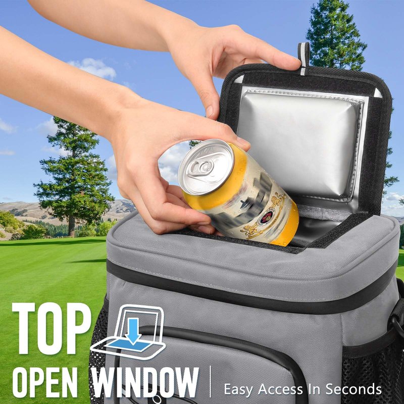 Golf Cart Cooler Bag Insulated - 12-Can Leakproof Soft Cooler Bag with Hook-and-Loop Lid, Waterproof Zippers, and Multi-Pockets for Golf Accessories; Fits on Golf Push Cart