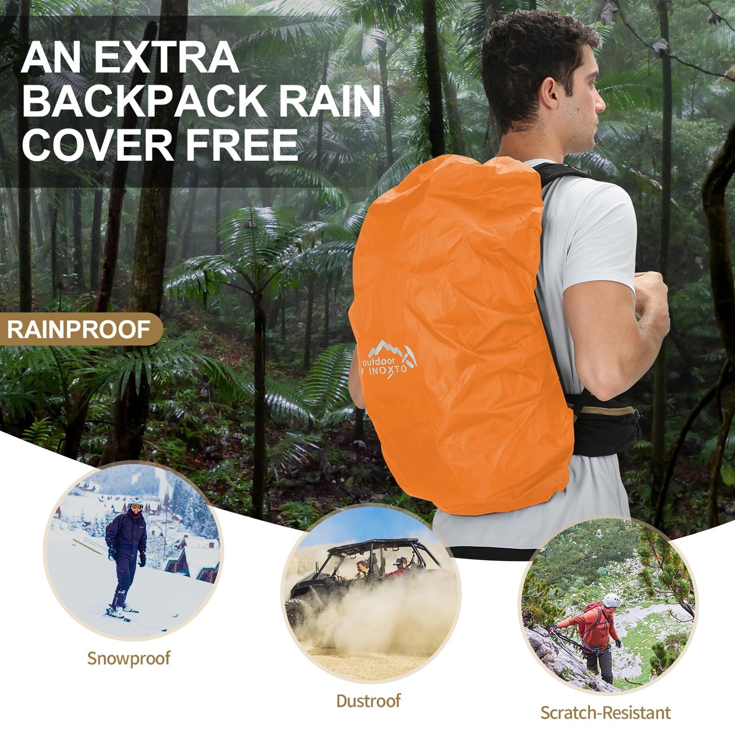 IX INOXTO Hiking Backpack,35L Waterproof Hiking Daypack with 3L Water Bladder and Rain Cover, Lightweight Travel Camping Backpack for Men Women (Khaki)