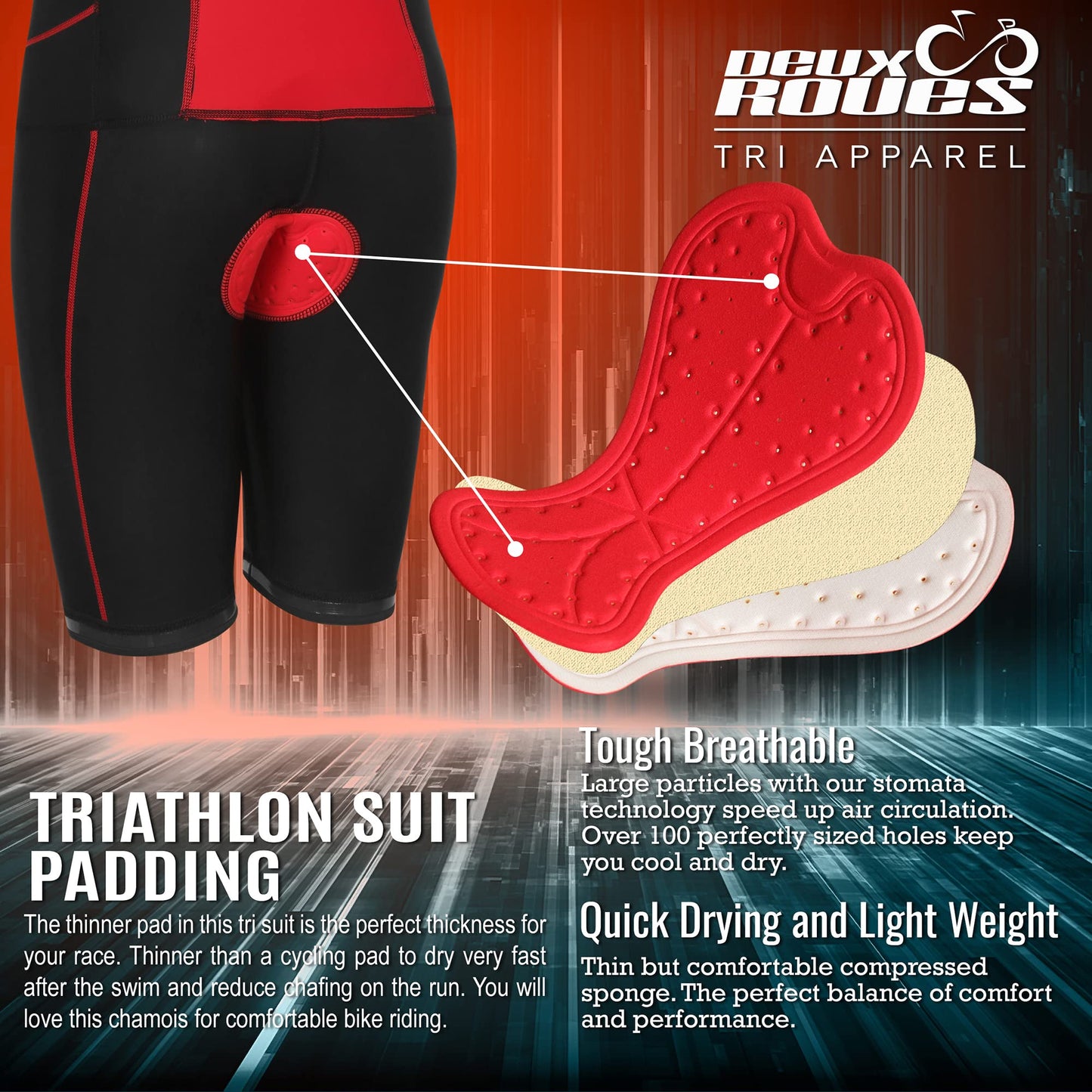 Deux Roues Youth Triathlon Suit Racing Tri Cycling Skin Suit Bike Swim Run - Bonus Race Bib Belt (Red, Youth 14)