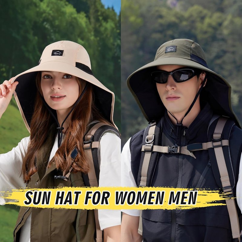Outdoor Sun Hat - UPF50+ Protection Safari Cap for Men & Women | Wide Brim Mesh Fishing Hat with Neck Flap
