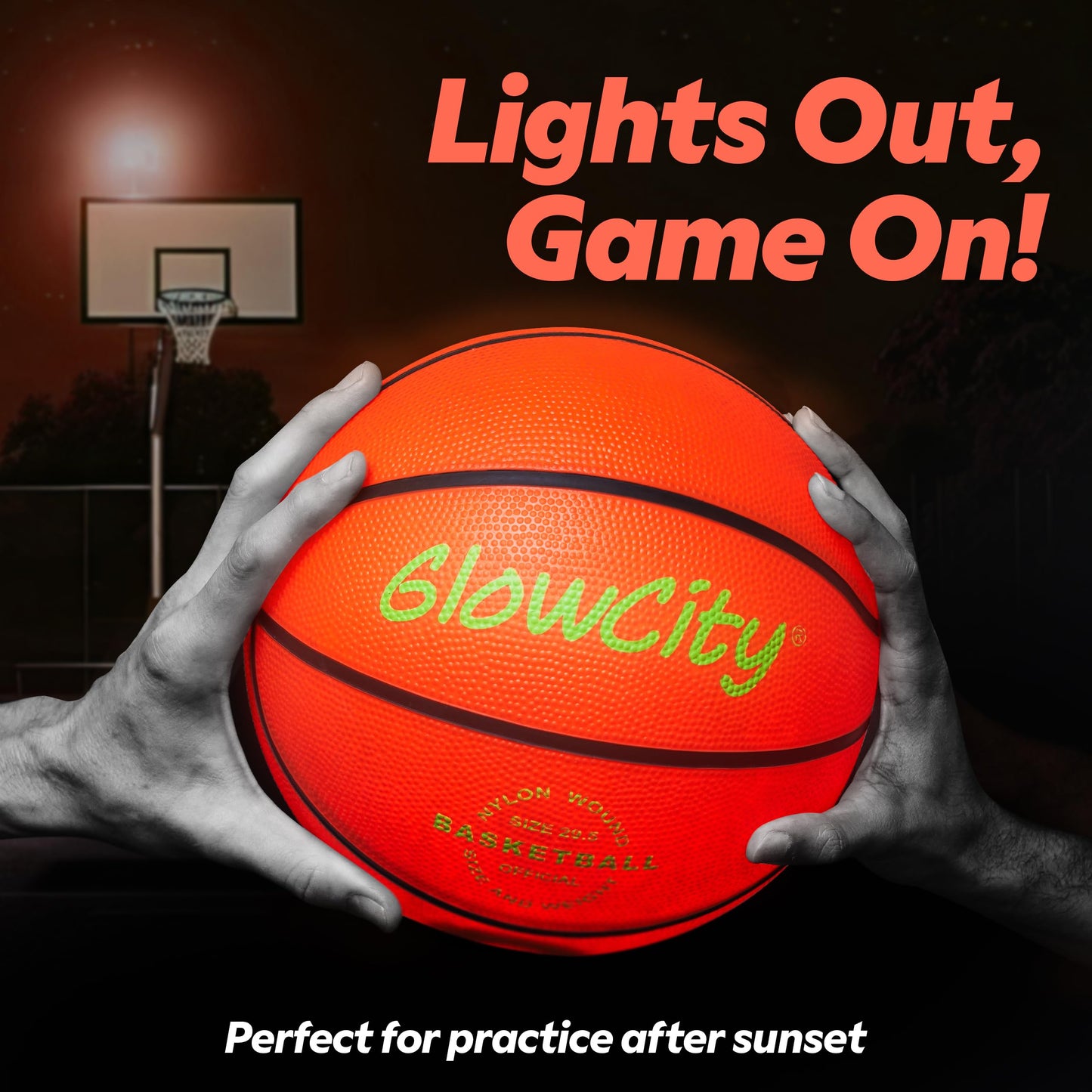 GlowCity Glow in The Dark Basketball - Size 7 Light Up Ball for Teen Boys Gifts, Adults - Red Glow for Outdoor Games - Sports Birthday Gift Ideas for Boys Ages 12 13 14 15 Basketball Gear Accessories