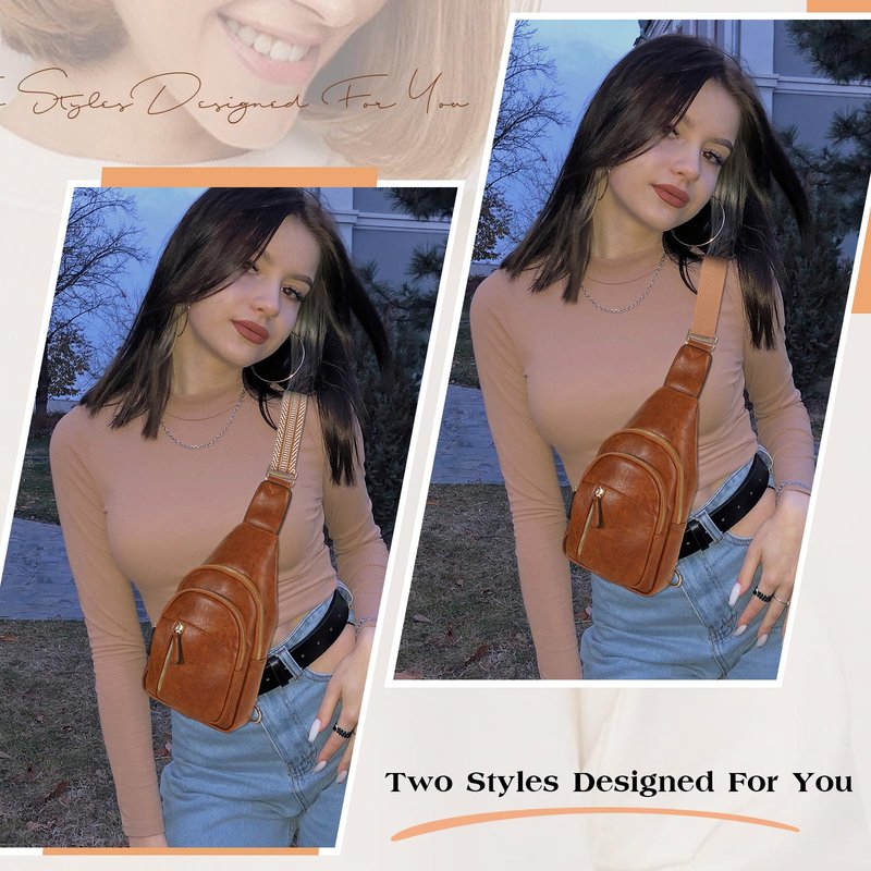 SUOSDEY Sling Bags for Women Crossbody Leather Sling Backpack Chest Bag Shoulder Bags for Casual Traveling Hiking Cycling brown