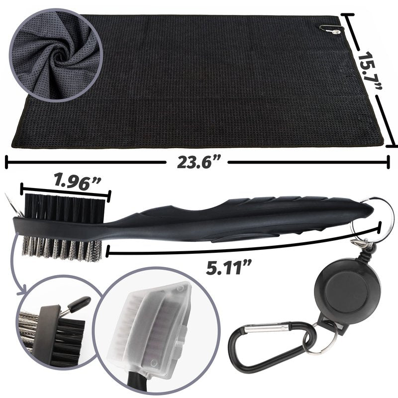 Golf Accessories Kit - Microfiber Waffle Pattern Golf Towel with Clip, Club Brush Groove Cleaner & Clip, Divot Tool with Marker - For Men & Women