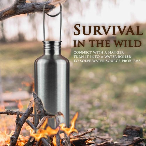 Pubgeer Canteen 42oz Single Wall Water Bottle with 24oz Nested Camping Cup and Carrier Bag, Stainless Steel, Bushcraft Gear, Wide Mouth Water Bottle, Survival Gear, Water Boiler, Self Reliance