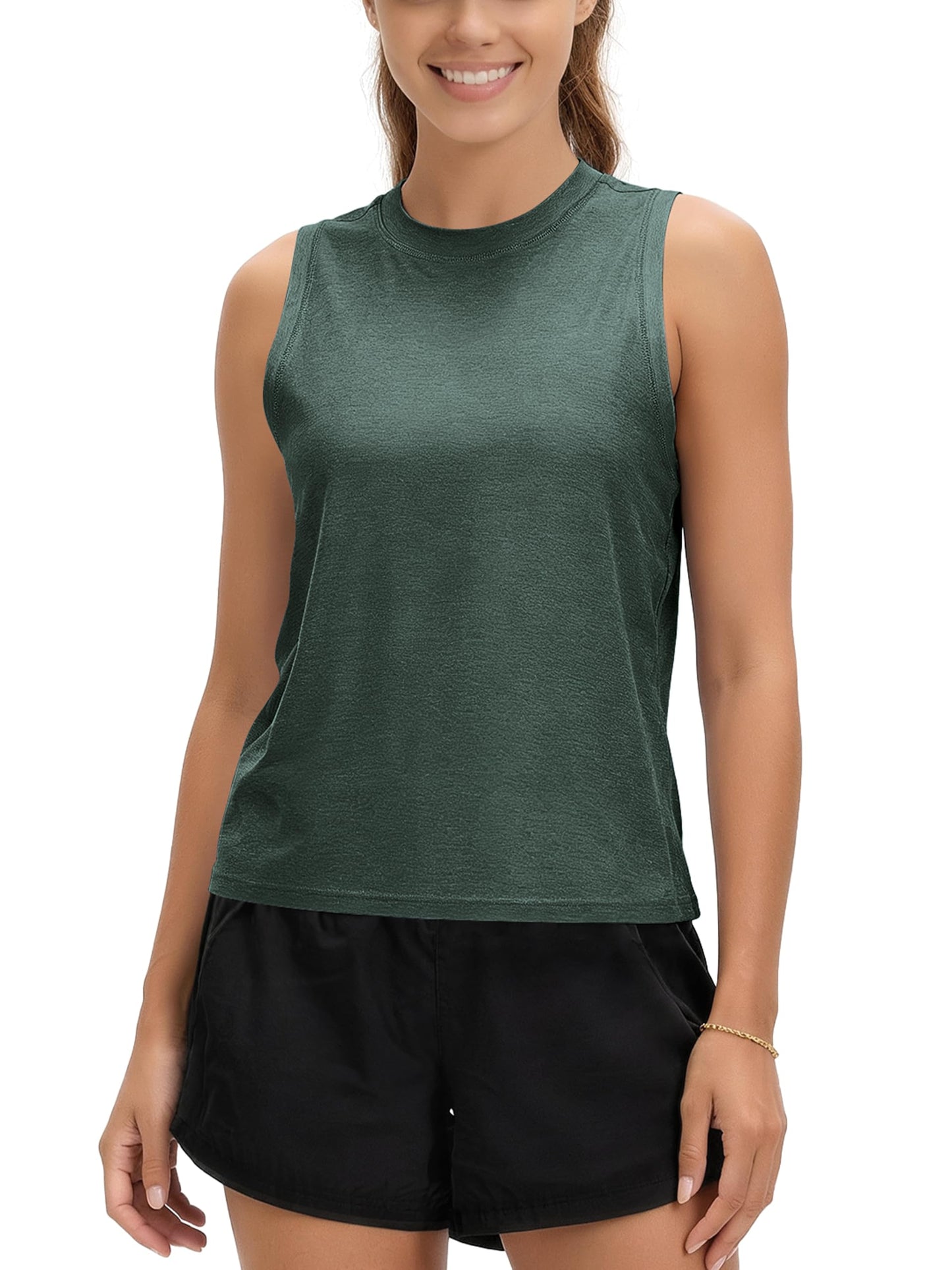 ODODOS Women's Performance Tank Ultra Soft odSTRATUM Tech Sleeveless Tee Shirts High Crew Neck Pullover Top, Aspen Heather, X-Large