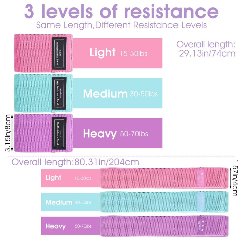Kifmurase 6PCS Fabric Resistance Bands for Legs, 3 Strength Level Elastic Stretching Assist Band with Portable Bag, Non-Slip Workout Bands for Squats Yoga Therapy, Women Cloth Band for Working Out