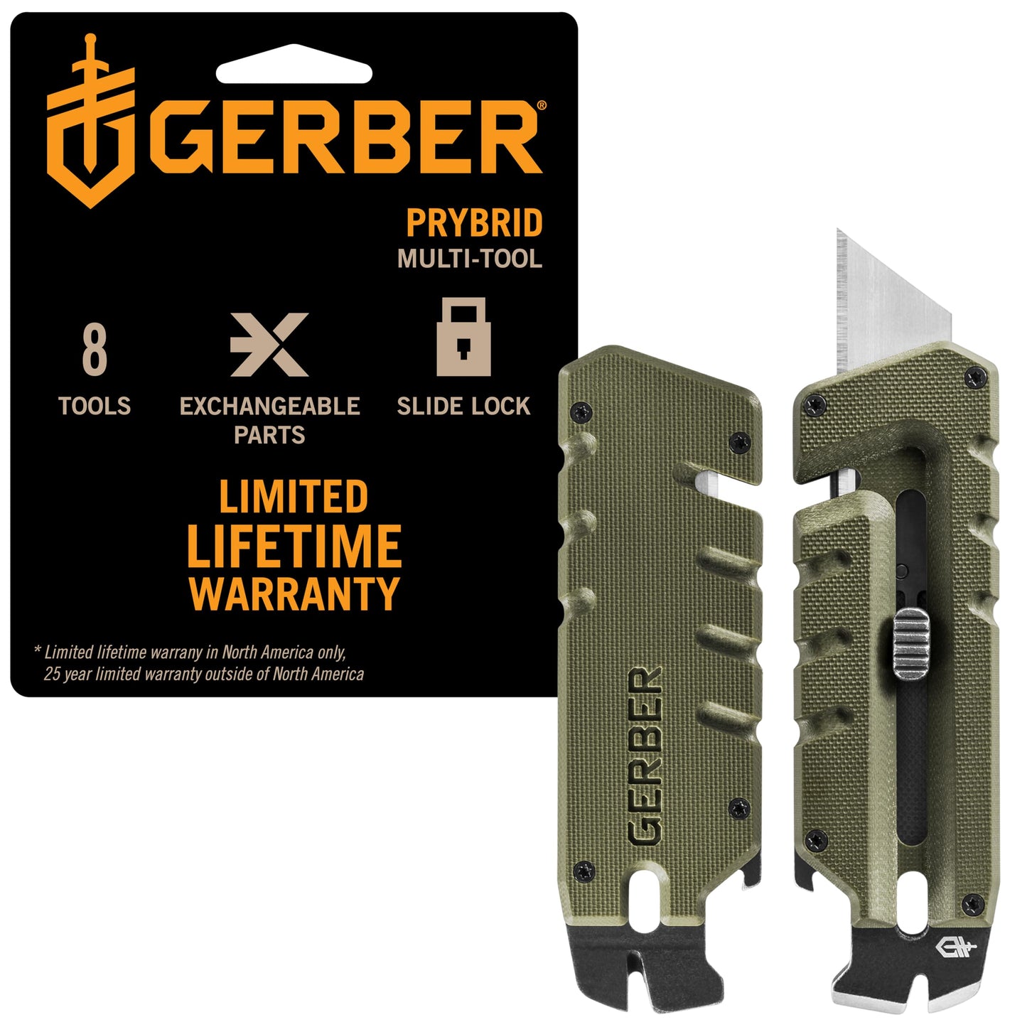 Gerber Prybrid EDC Pocket Knife Multitool 8-in-1 Box Cutter, Green G10