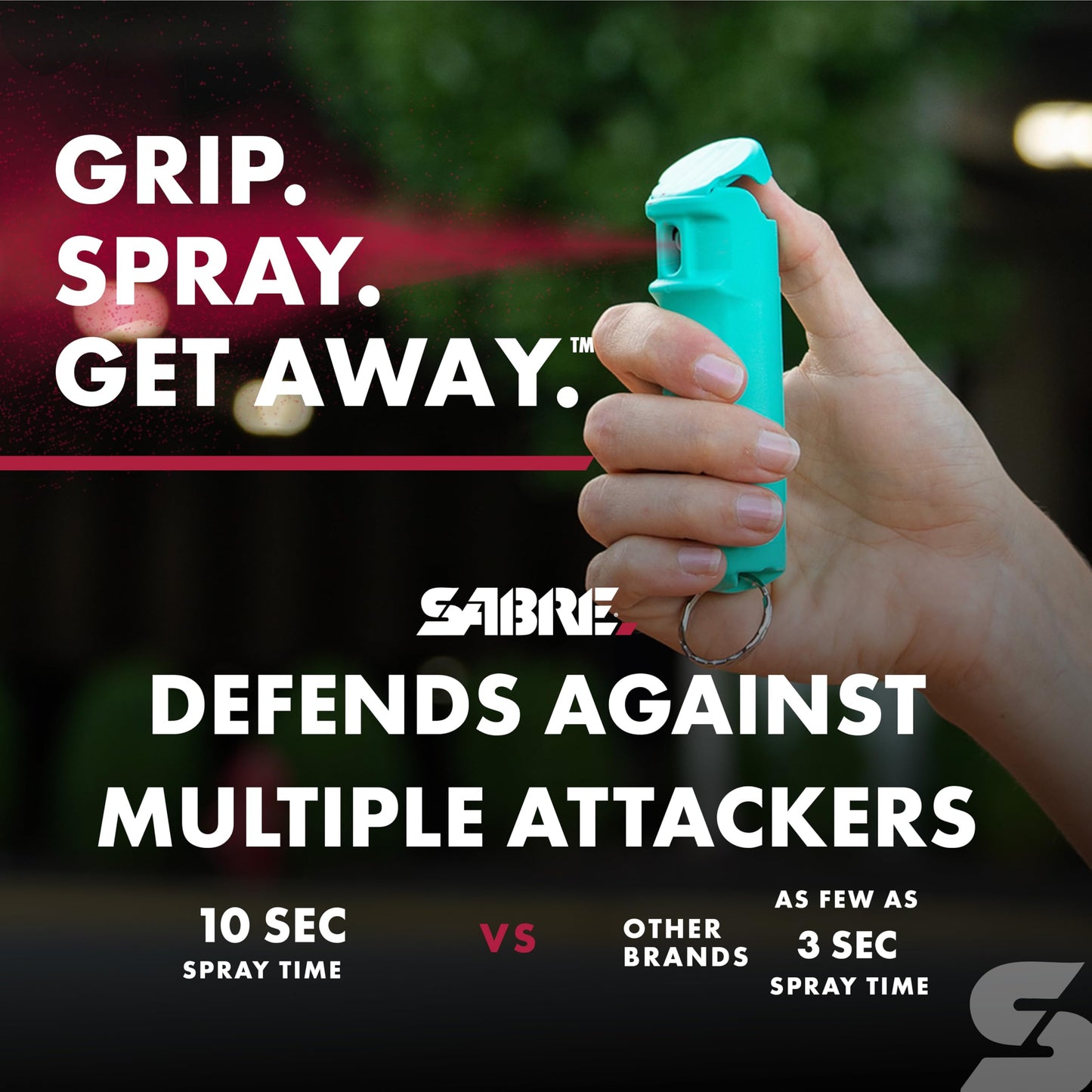 SABRE Pepper Spray with Fast Flip Top, Maximum Police Strength OC Spray, Key Ring for Easy Carry and Fast Access, Finger Grip for More Accurate and Faster Aim, 0.54 fl oz, Secure and Easy to Use