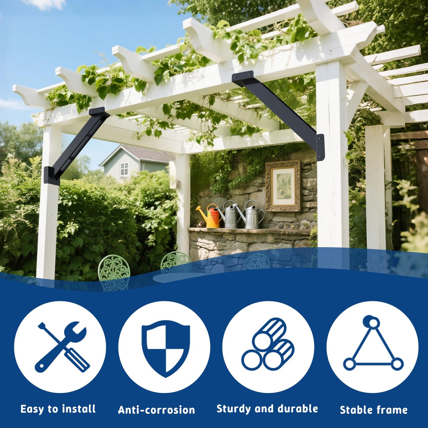 TAYORY 8 Pcs 45 Degree Angle Brackets, 4x4 Pergola Brackets Kit , for 4''x4'' Lumber (Actual: 3.6''x3.6'') , for Wooden Structures Such as Pergolas, Gazebos