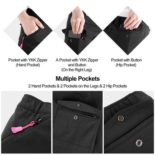 KUTOOK Women's Windproof Fleece Lined Hiking Pants Softshell Cargo Pants with Multiple Pockets Black XX-Large