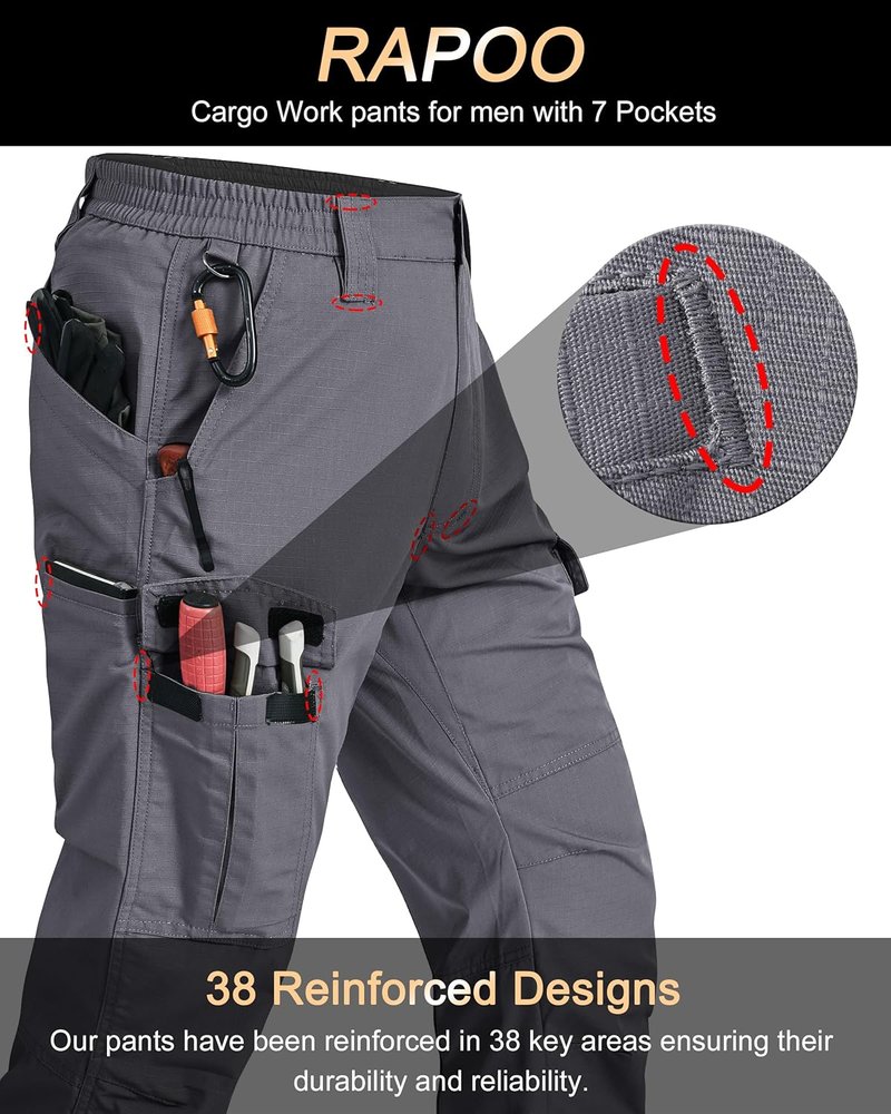 Men's Tactical Cargo Pants - Ripstop, Water Resistant, Breathable | 7 Pockets for Hiking