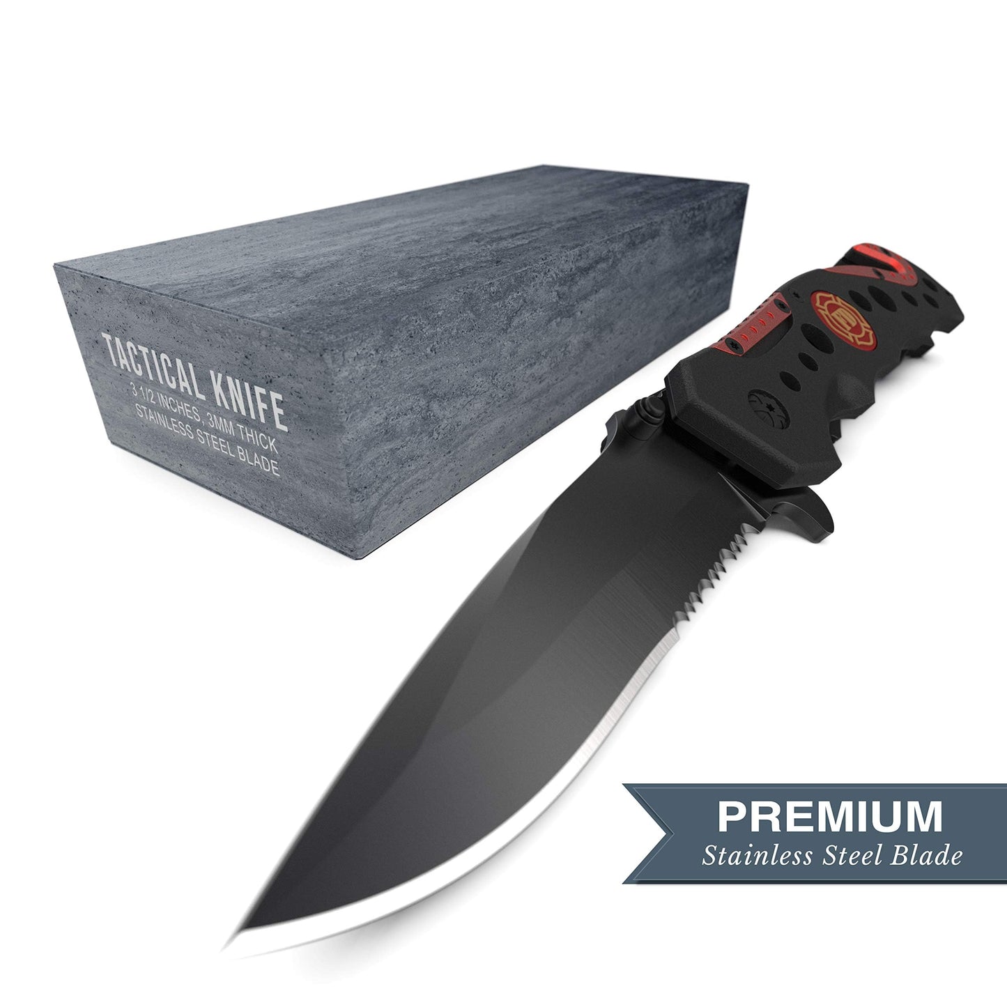 Swiss Safe 3-in-1 Tactical Knife for Military and First Responders - Fire Department Red