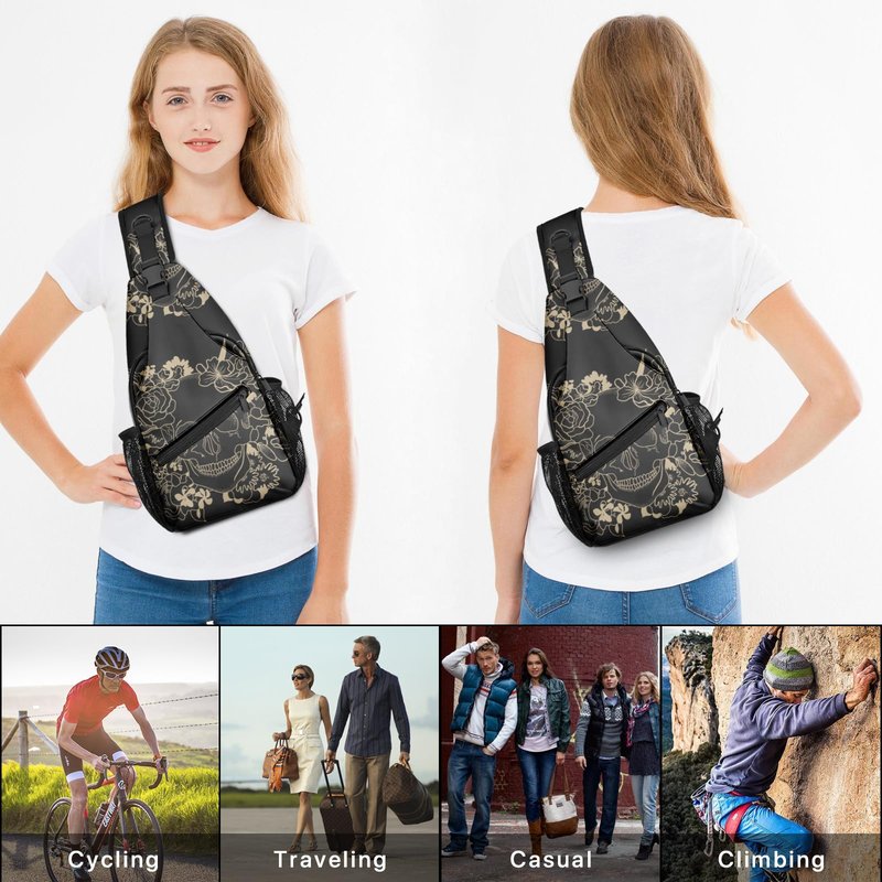 Yamegoun Skull Sling Bag Travel Sling Backpack Crossbody Bag Shoulder Pack Hiking chest Daypack for Women Men Waterproof Adjustable Lightweight Cycling Runners Climbing