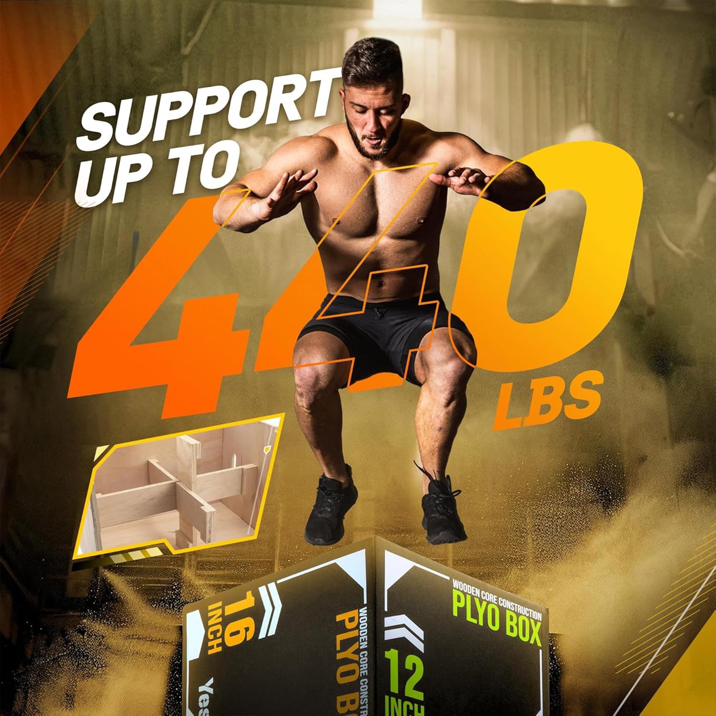 Yes4All 3-in-1 Soft-Padded Plyo Box With Wooden Core, Non-Slip Multi-Use Cushioned Plyometric Jump Box with Vinyl Cover for Jumping, Conditioning, Strength Training - 24x20x16 Inches