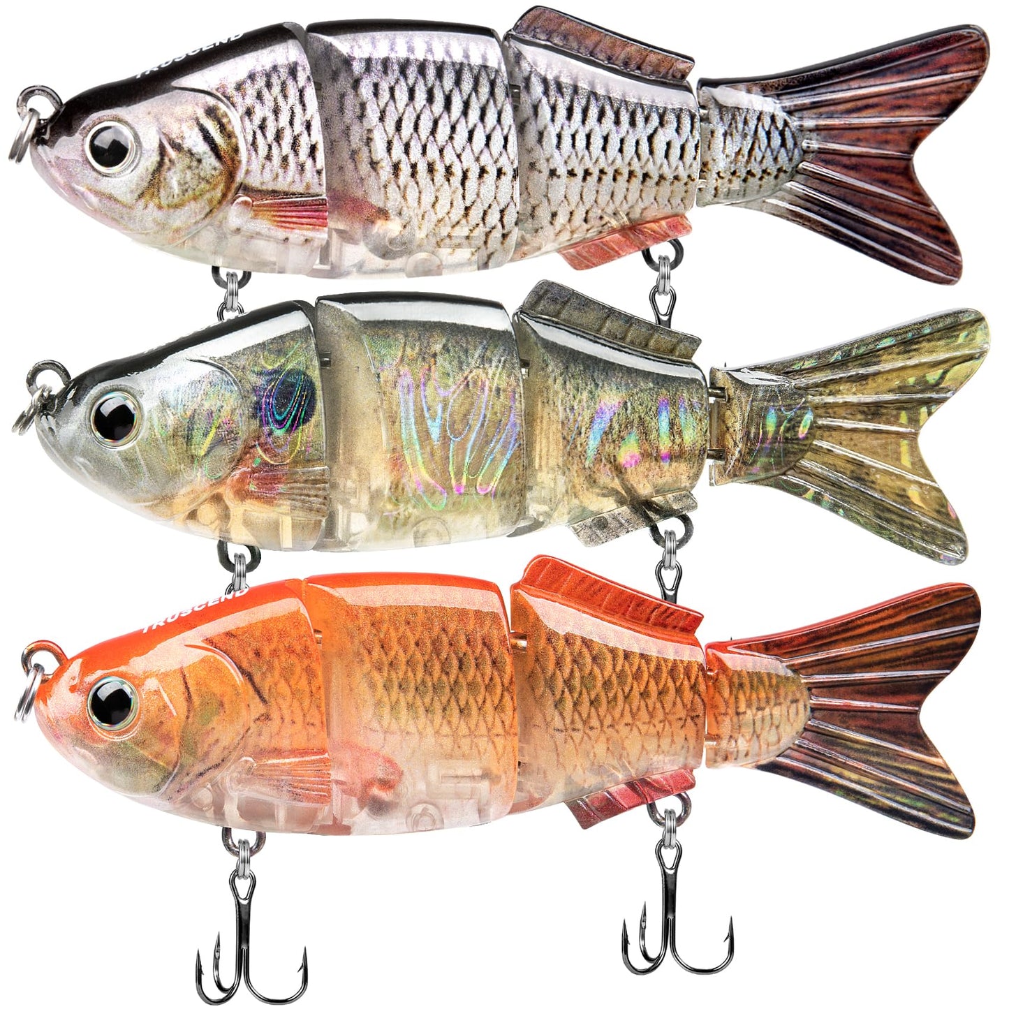 TRUSCEND Easy Catch SwimMax with BKK Hooks, Magic Noisy Wiggling and Vibrating Actions for More Bites, Lifelike Fishing Lures for Bass Trout Walleye Crappie, Strongest Dyneema Fiber Jointed Swimbaits