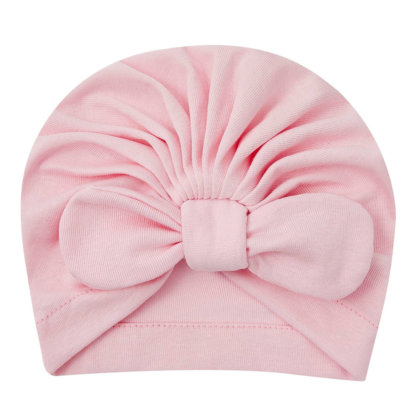 Century Star Baby Girl Beanie Hats Bow Knot Baby Bonnet Infant Toddler Hospital Hat Newborn Cotton Head Wrap Beanie Cap 2Pcs Pink&Beige One Size