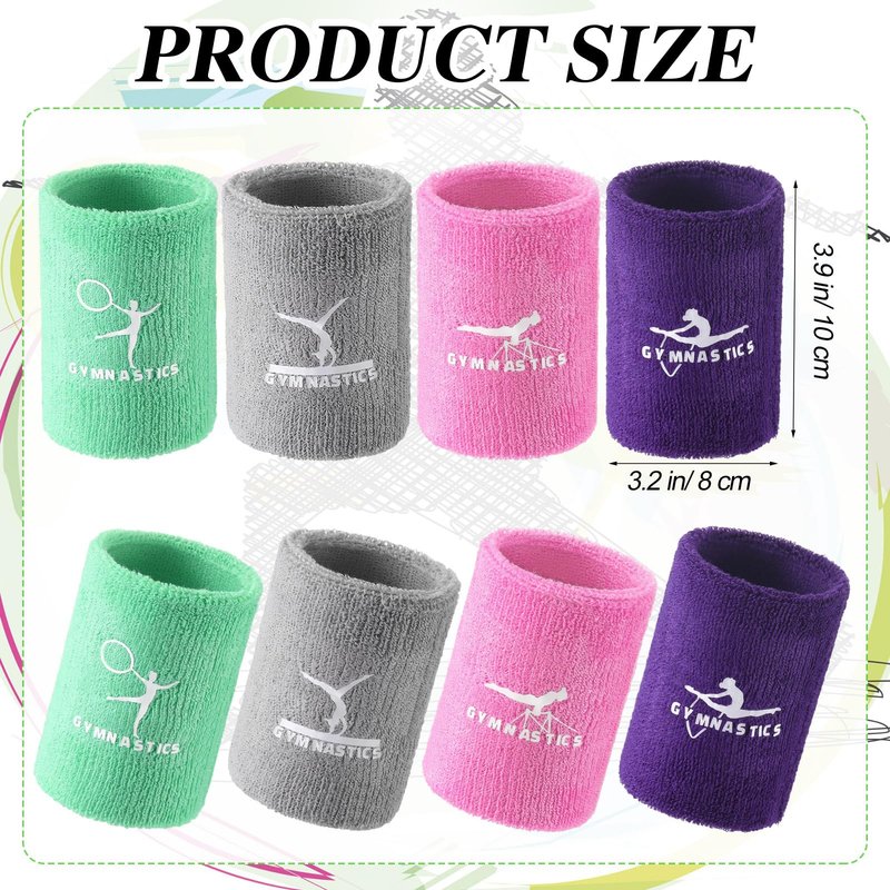 Blosssound 4 Pairs 3.9 Inch Gymnastics Sports Wristbands for Kids Wrist Sweatbands Polyester Cotton Wrist Bands Sweat Band for Gym(Pink, Purple, Gray, Green)