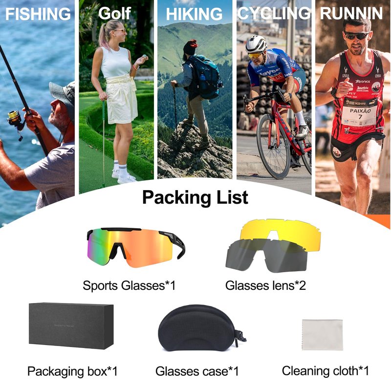 COSMOING Sport Sunglasses for Men Women, Lightweight Cycling Sun Glasses with UV400 Protection for Cycling Running Fishing Driving