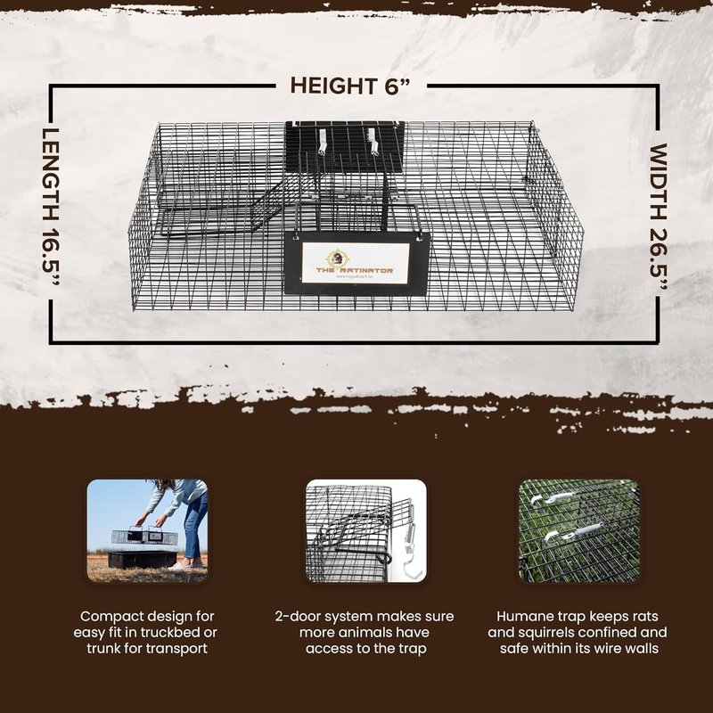 Rugged Ranch Live Rat and Mouse Trap Cage - Humane Multi-Catch Rodent Control | Large Metal Wire Design for Indoor/Outdoor Use