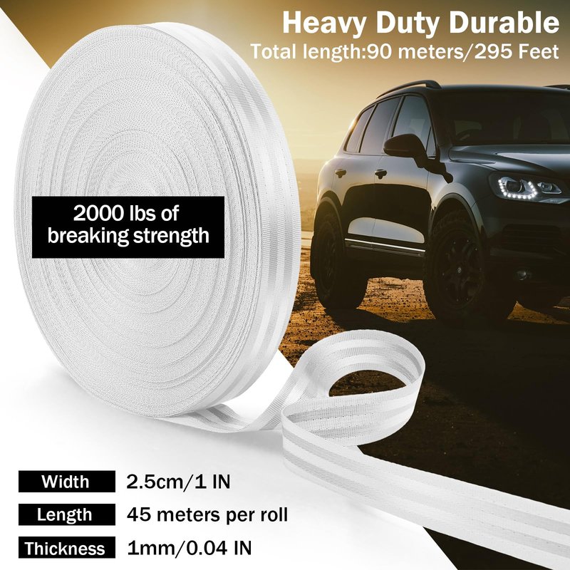 FineCheer 2 Rolls 98 Yards Nylon Strap 1 Inch Wide Heavy Duty Webbing Strap Roll Flat Webbing Strap for Indoor Outdoor Gear Climbing DIY Crafting Furniture Repairing(White)