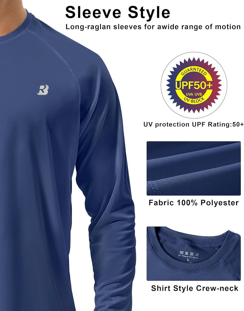 UPF 50+ UV Sun Protection Shirts for Men - Long Sleeve SPF Rash Guard for Fishing, Hiking, Swimming & Running