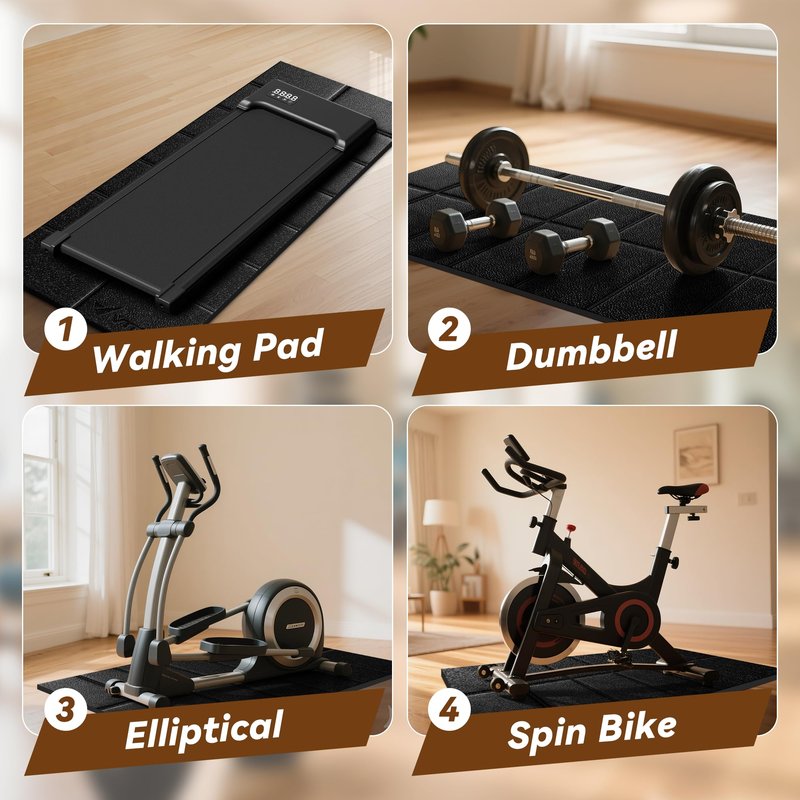 Walking Pad Mat for Carpet, Treadmill Mat for Hardwood Floors, Bike Mats Compatible with Peloton – Non-Slip Exercise Mats, Shock Absorbing & Floor Protection for Home Gym Use (71" x 32"x0.24"Th)