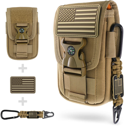 WYNEX Tactical Molle Phone Pouch with Compass Buckle, Tactical Phone Holster Molle Cell Phone Pouch Universal Belt Waist Bag for IP 15/14/13 Pro Max / S22/S21 with US Patch & Paracord Keyring Clip