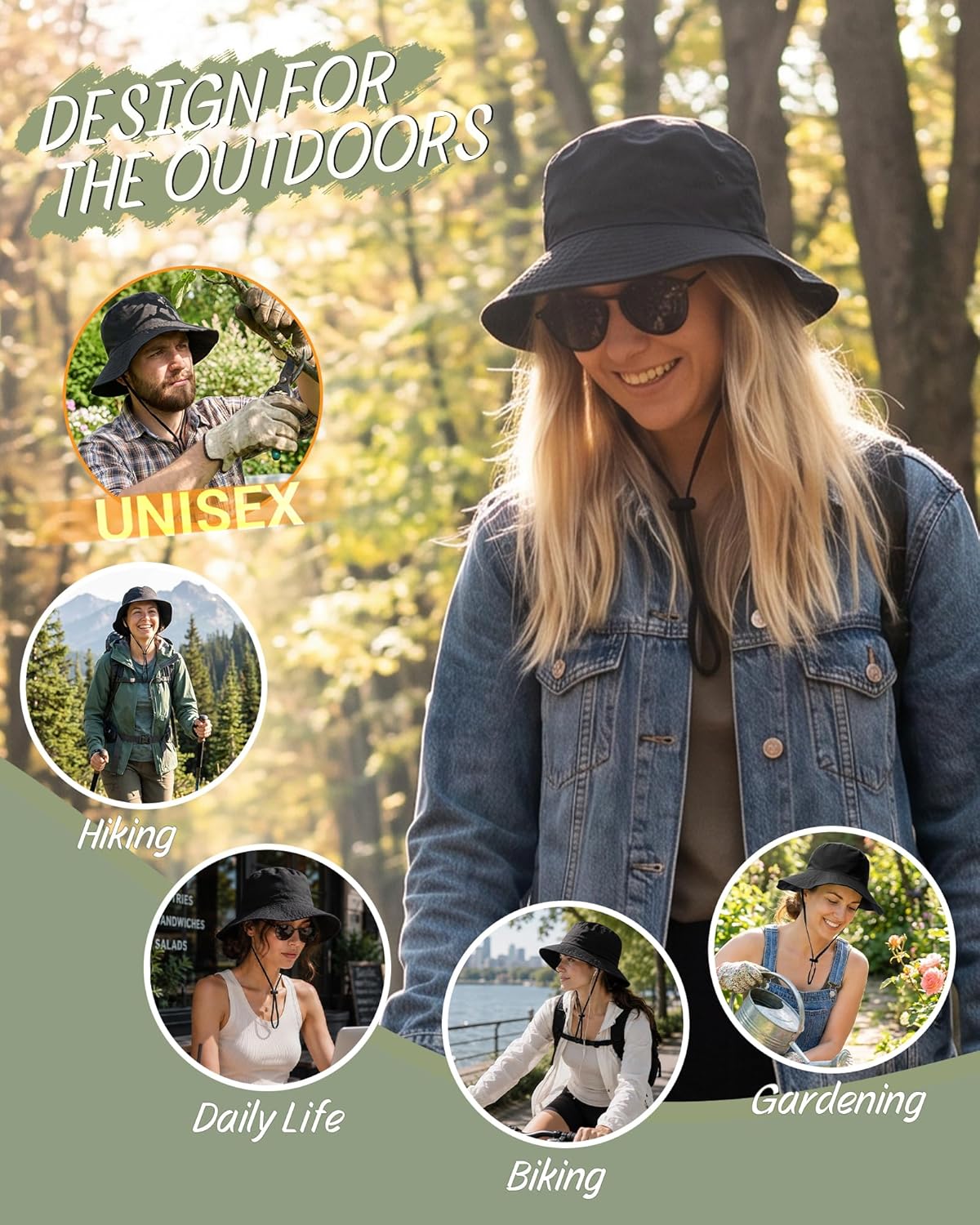 Water-Resistant UPF 50+ Bucket Hat | Lightweight Packable Boonie for Men & Women - Perfect for Summer Hiking