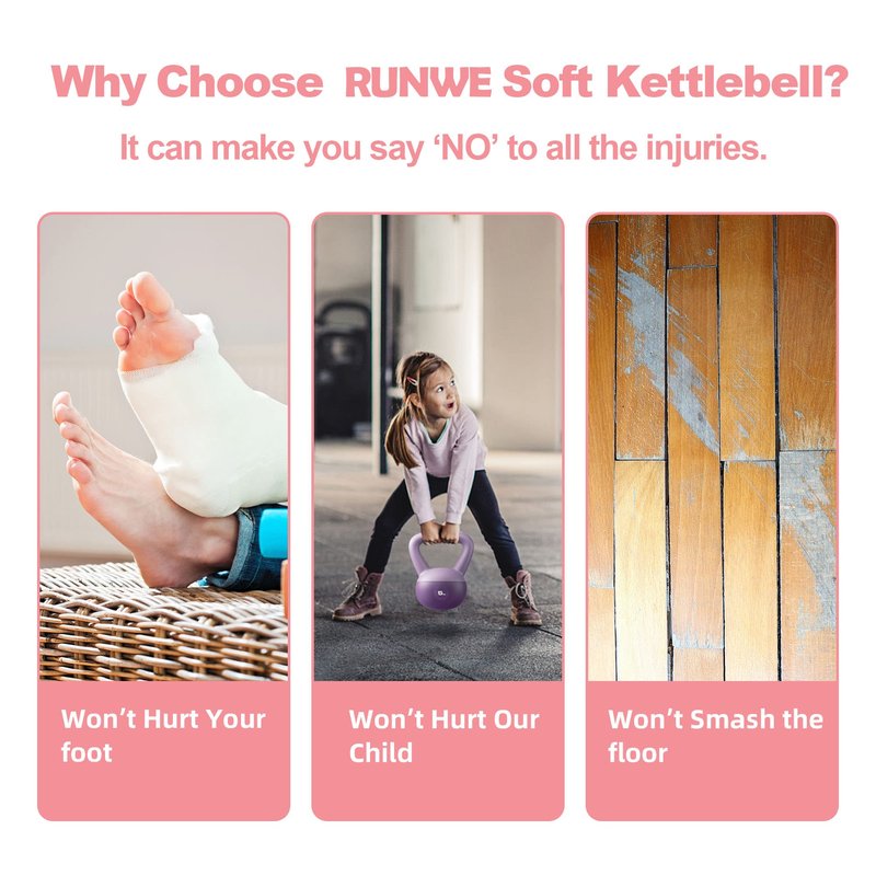 RUNWE Soft Kettlebell - Iron Sand Filled Shock-Proof Hand Weights, Strength Training Kettlebells 15lb Optional for Women Men or Children of Different Levels