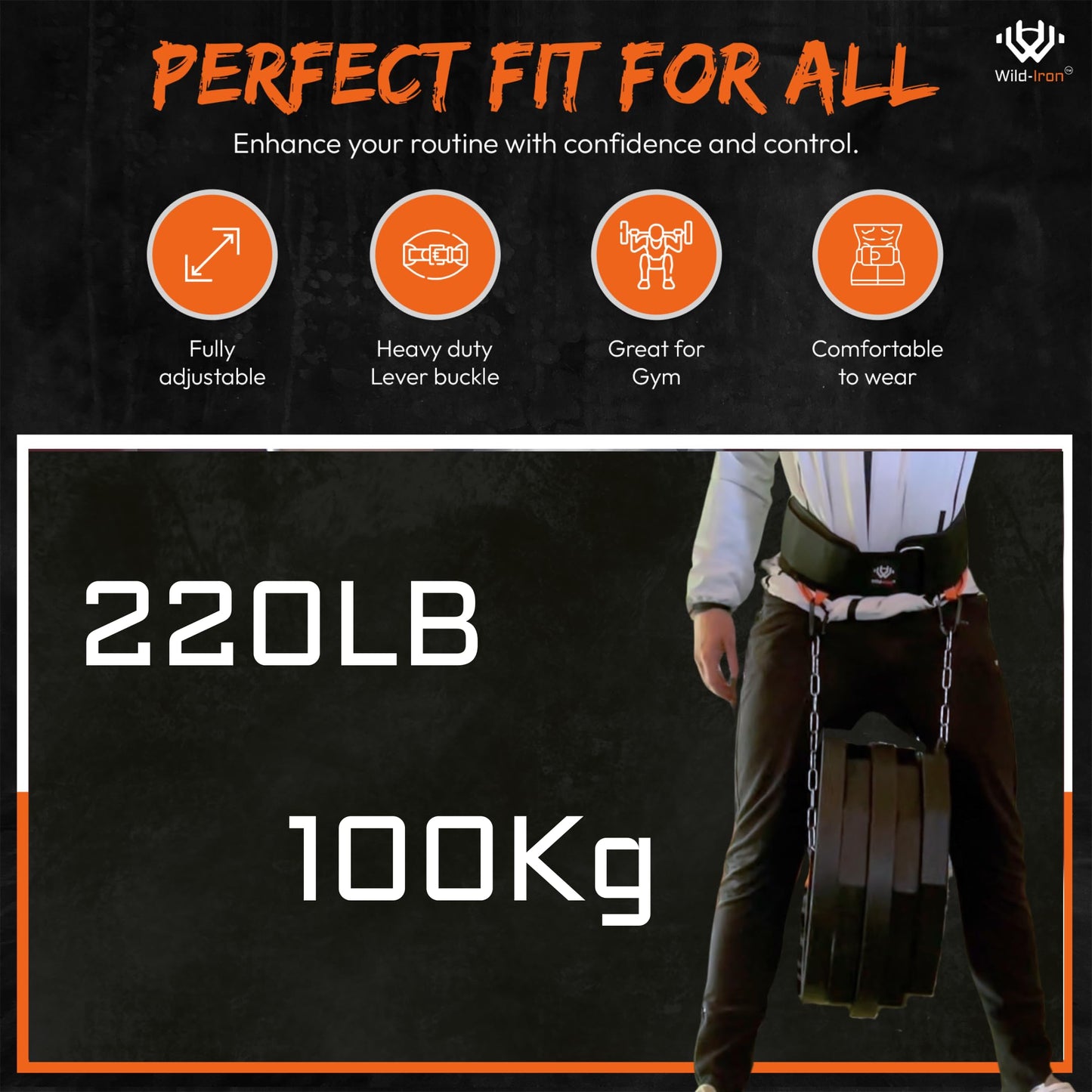 Wild-Iron Weight Lifting Belt – 2-in-1 Dip Belt with Weighted Belt, Chain – Heavy-Duty Dip Belt for Weight Lifting, Squats, Pull-Ups, Deadlifts – Quick- Release Back and Lumbar Support Belt