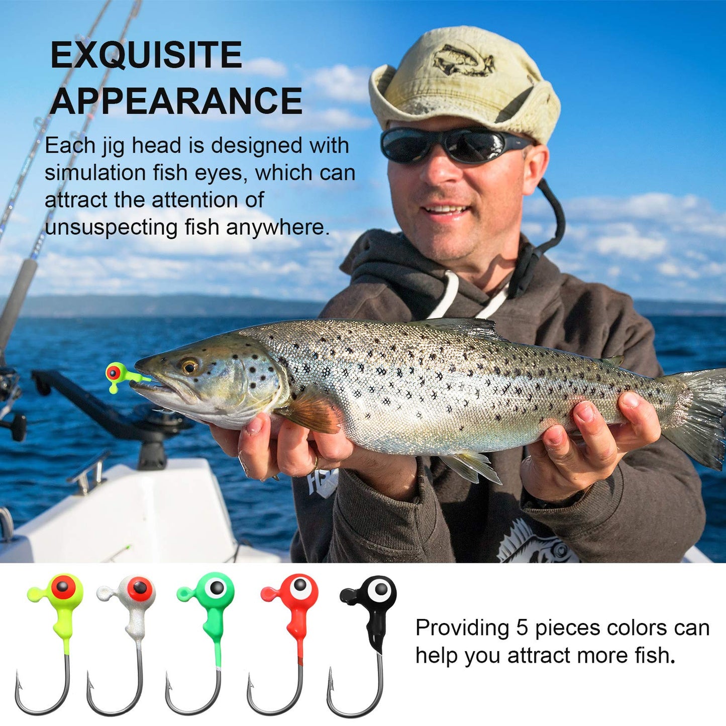 Skylety 60 Pcs Crappie Jig Heads for Fishing Lures Baits Hooks for Freshwater Saltwater Bass Trout(1/16 oz,Bright Colors)