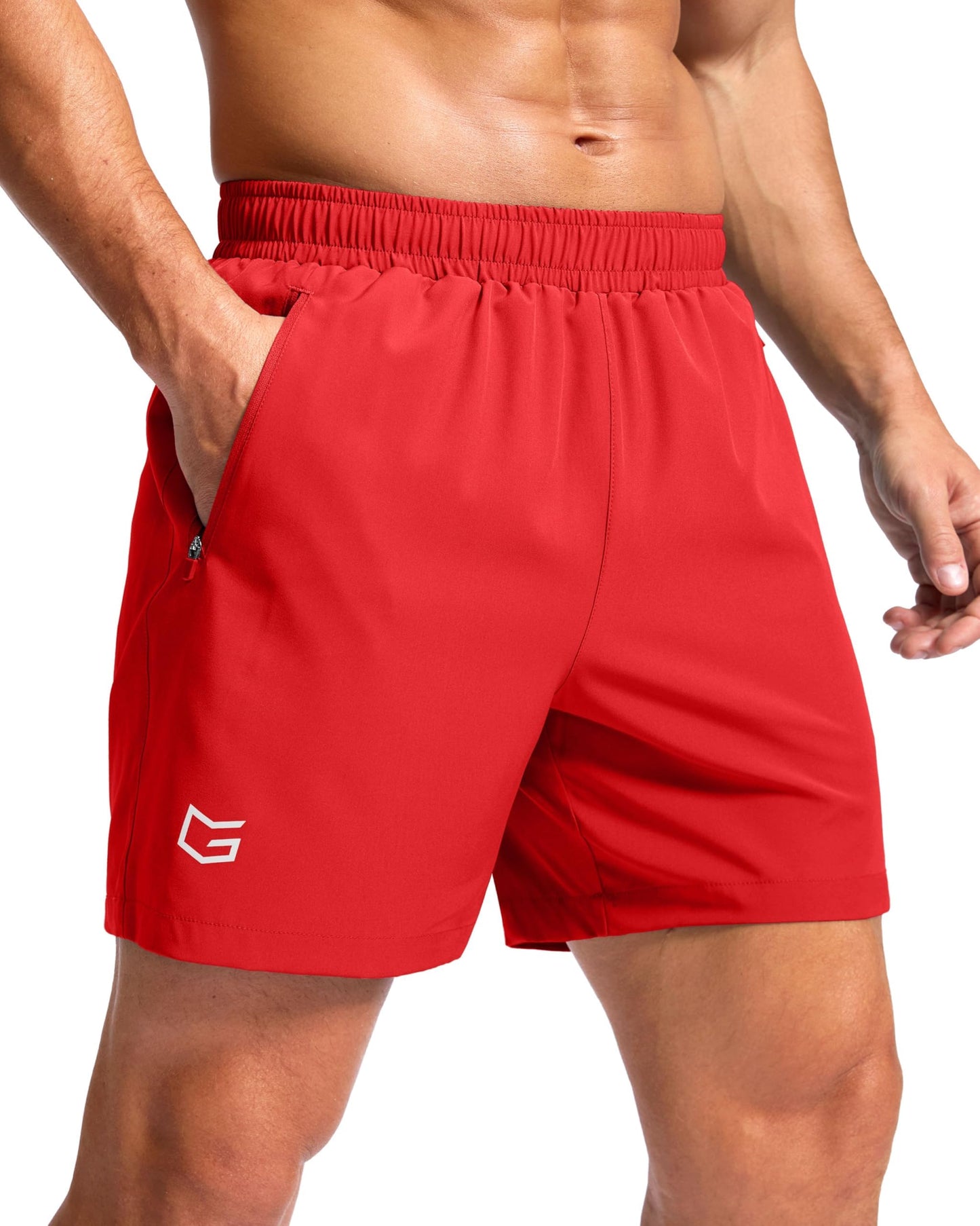 G Gradual Men's Athletic Running Shorts with Zipper Pockets Quick Dry 7"/ 5"/ 9" Workout Gym Shorts for Basketball Hiking(Deep Red,5XXXL)