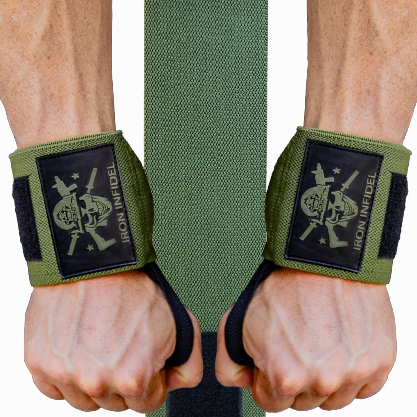 Iron Infidel Wrist Wraps for Weightlifting - 18" Heavy Duty Support for Working Out, Gym Accessories for Men - Use for Lifting, Crossfit, Fitness, Exercise, Bench Press, Powerlifting (OD Green)