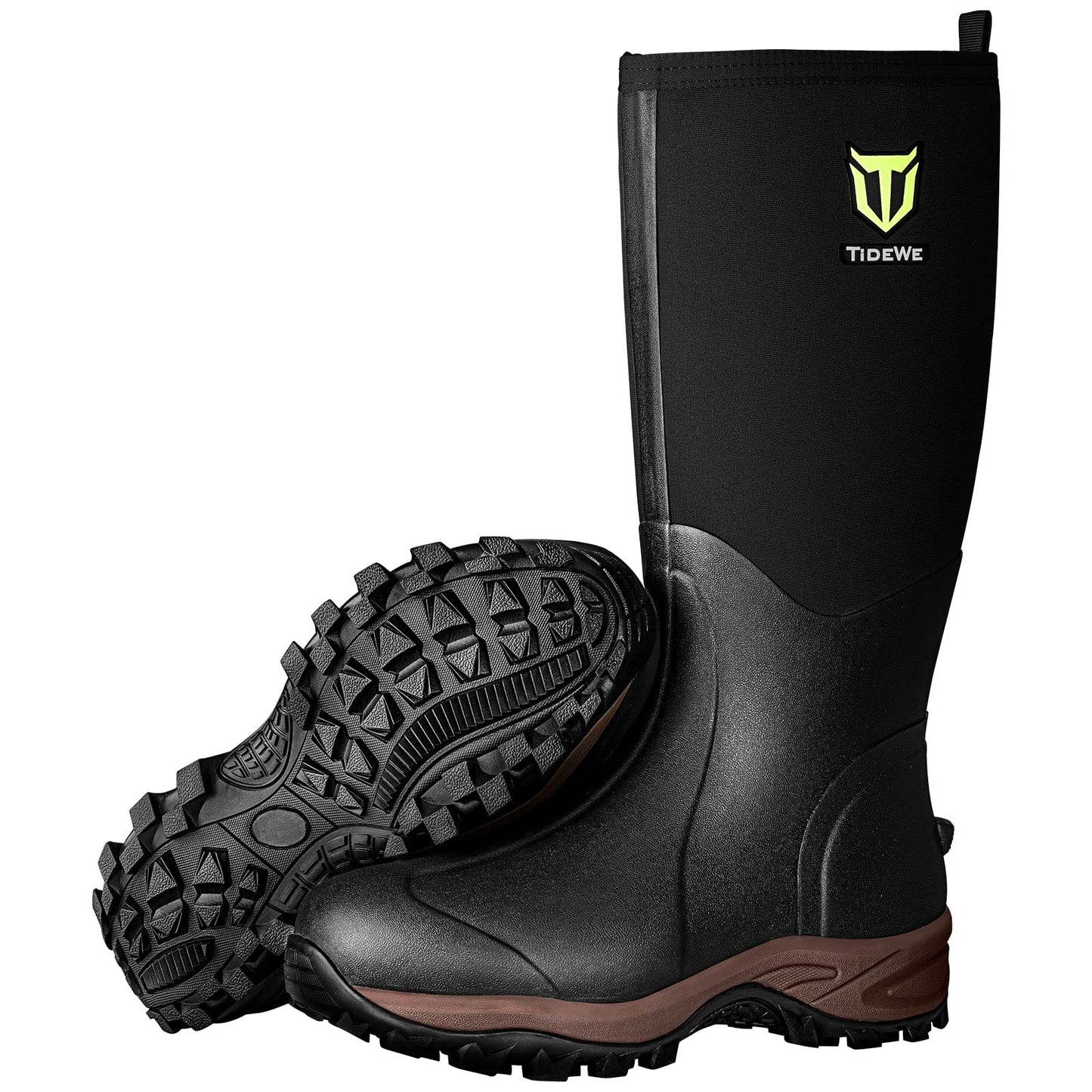TIDEWE Rubber Neoprene Boots Men And Women, Waterproof Sturdy 6mm Neoprene Boot, Rain Boot Hunting Boot Arctic Outdoor Boot Men Size 13 Black