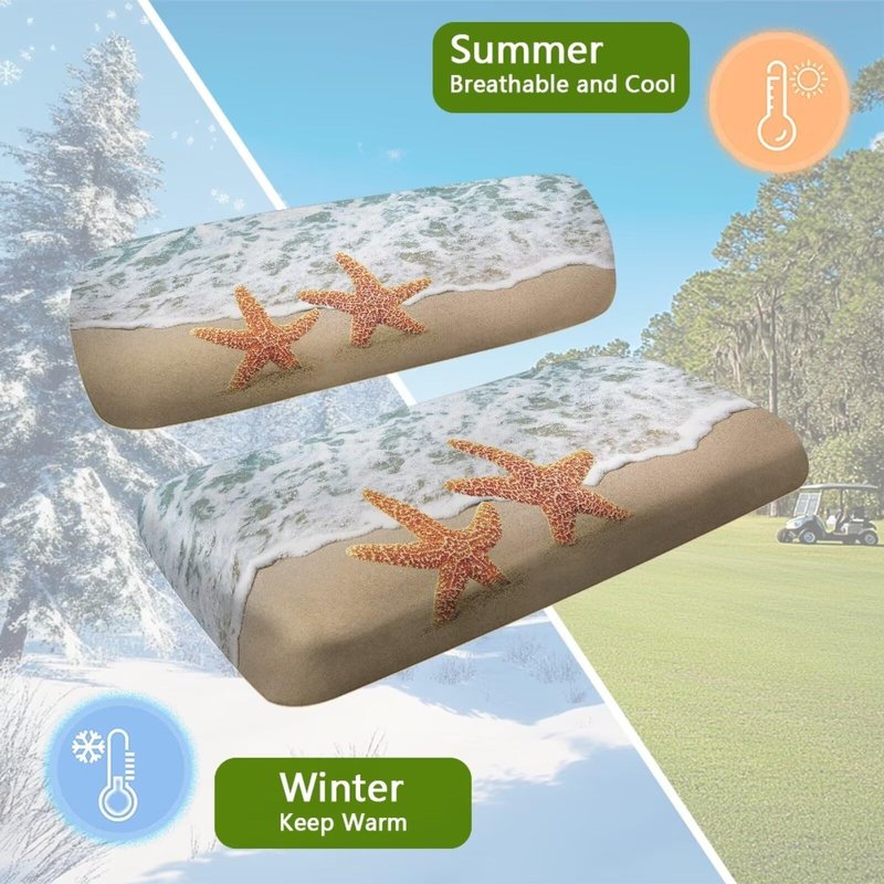 Bulopur Universal Golf Cart Seat Covers Kit Beach Starfish Golf Cart Front Seat Blanket Soft Elastic Golfcart Seats Covers Compatible with EZGO Txt & Club Car