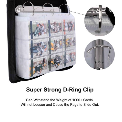 Rieton 9 Pocket 1000+ Pockets Sports Card Binder, 9 Pocket Trading Card Album with 112 Double-Sided Clear Pages & Metal D-Rings