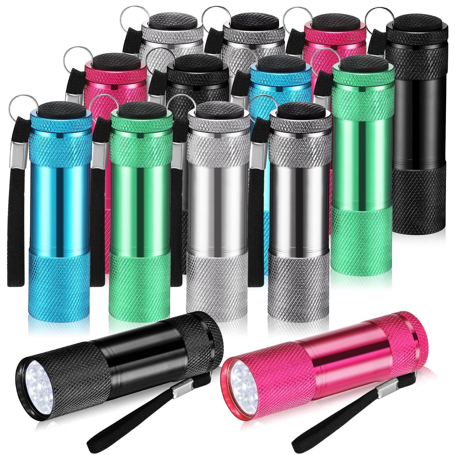 VIHOSE 12 Pcs Mini Flashlights Bulk, Bright Aluminum Handheld Flash Lights with Lanyard, Small LED Flashlights for Kids Night Reading Emergency Hurricane Camping Hiking Party Favors(Elegant Colors)