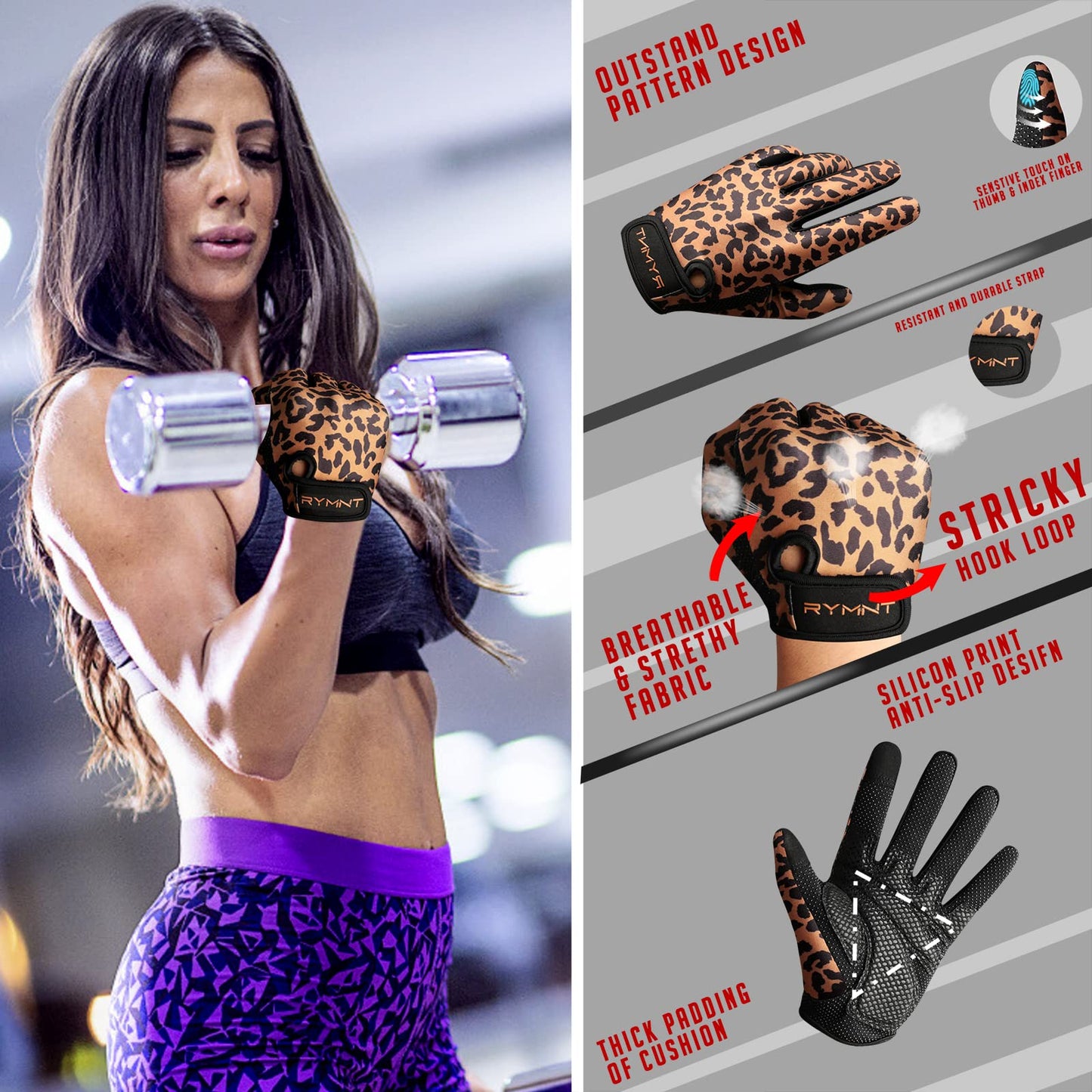 ZEROFIRE Full Finger Workout Gloves for Women Men - Weight Lifting Gloves with Full Cover Palm Protection & Extra Grip for Gym,Weightlifting,Fitness,Exercise,Training.Cycling.Leopard-Small