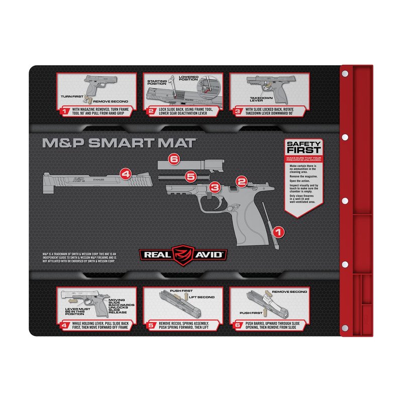 Real Avid Gun Cleaning Mat for Smith & Wesson M&P Handgun with Magnetic Organizer Parts Tray - 19x16 | Protective Workbench Mat for M&P Pistol Cleaning, Gun Cleaning Pad with Red Tray for Gun Parts