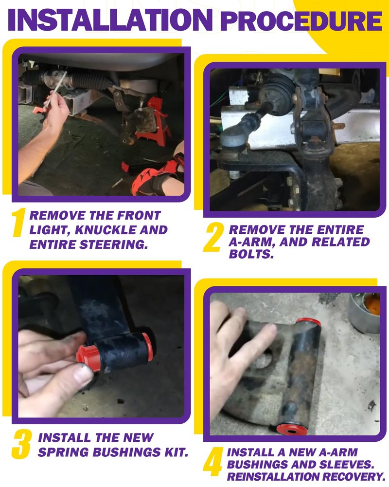 Club Car Precedent Front Bushing Kit With Screws, Golf Cart Front Lower Spring & Front Upper A Arm Polyurethane Bushings and Sleeves for 2004-Up Club Car Precedent, GolfCart Suspension Replace Parts