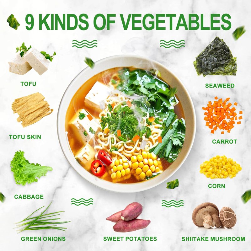 15oz Dehydrated Ramen Toppings Mix with Freeze-Dried Tofu – 9 Dried Veggies Including Seaweed, Cabbage, Corn – High Protein, Low Calorie, All-Natural Ramen Mix – Emergency Food & Camping Meal